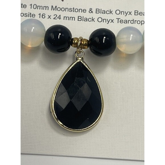 Toni Composite 10mm Moonstone & Black Onyx Beaded Bracket W/Teardrop Pendant New - Picture 3 of 7